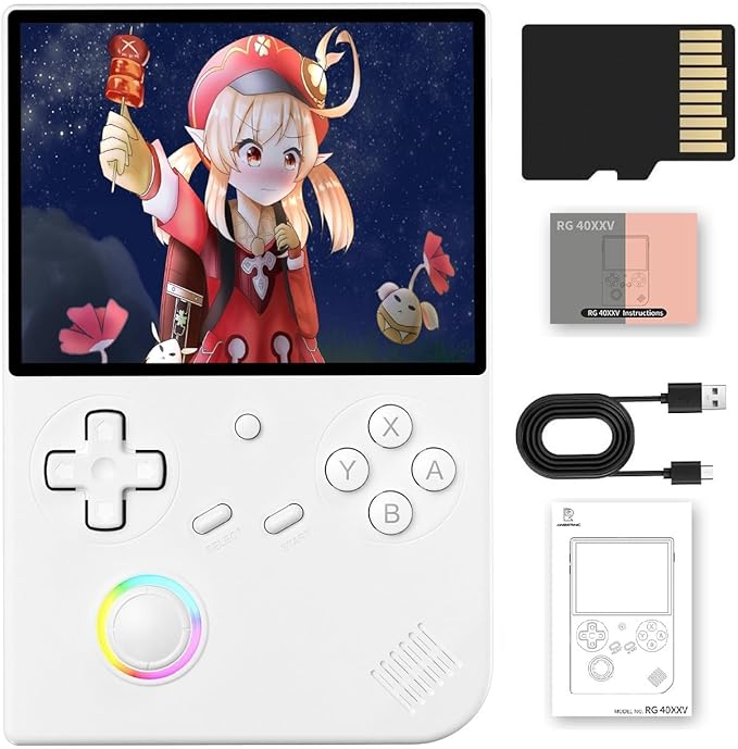 RG40XX V Retro Handheld Game Console , RG40XXV 4.0 Inch IPS Screen Linux System Built-in 64G TF Card 5528 Games Support TV Output 5G WiFi Bluetooth 4.2(White-New)