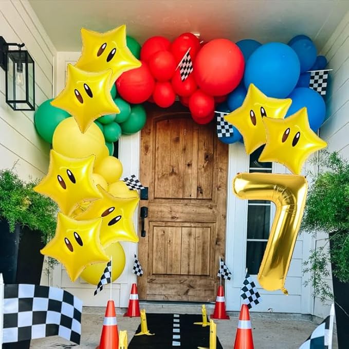 16PCS Foil Star Balloons, Star and 40Inch Number 7 Foil Balloons For Game Theme 7th Birthday Party Decorations Children Party Supply Party Decor （7th）
