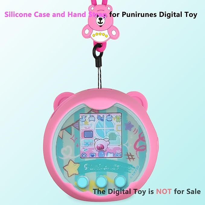 Silicone Cover Case for Punirunes Interactive Digital Toy Squishy Characters Pet, Screen Protector for Punirunes Virtual Electronic Pets Accessories(Silicone Case and Lanyard) (Pink)