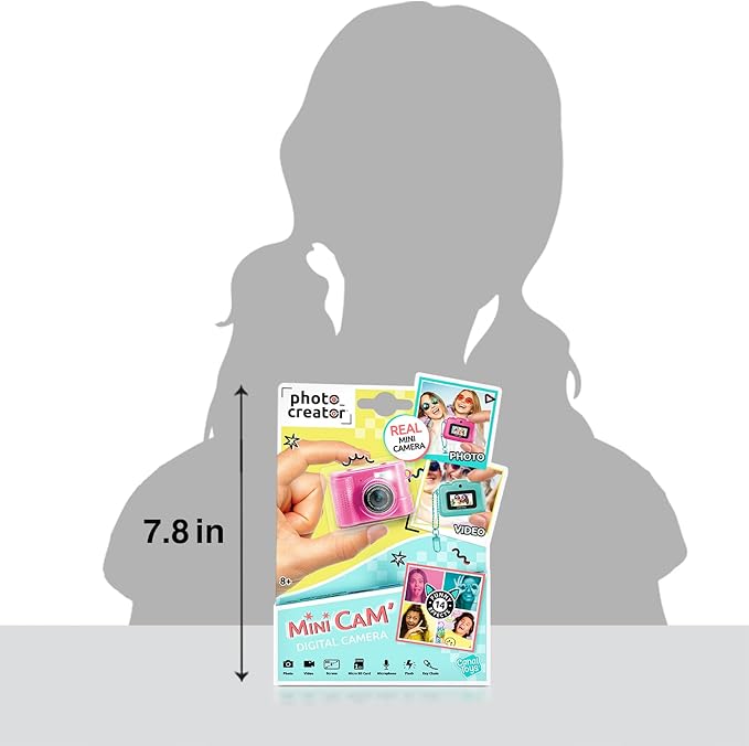 Photo Creator Mini’Cam Compact Digital Camera - Pink; Customize with 6 Frames and 8 Built-in Color Filters; Compact; 1GB Micro-SD Card Included