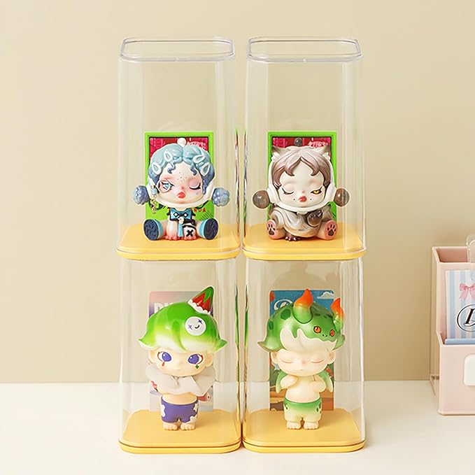 4 Pack Display Boxes Clear Small Display Case for Mini Pop Figures, Stackable Acrylic Dustproof Blind Box for Funko Pop Figures, Collectibles, Mini Toys, Vinyl Figures