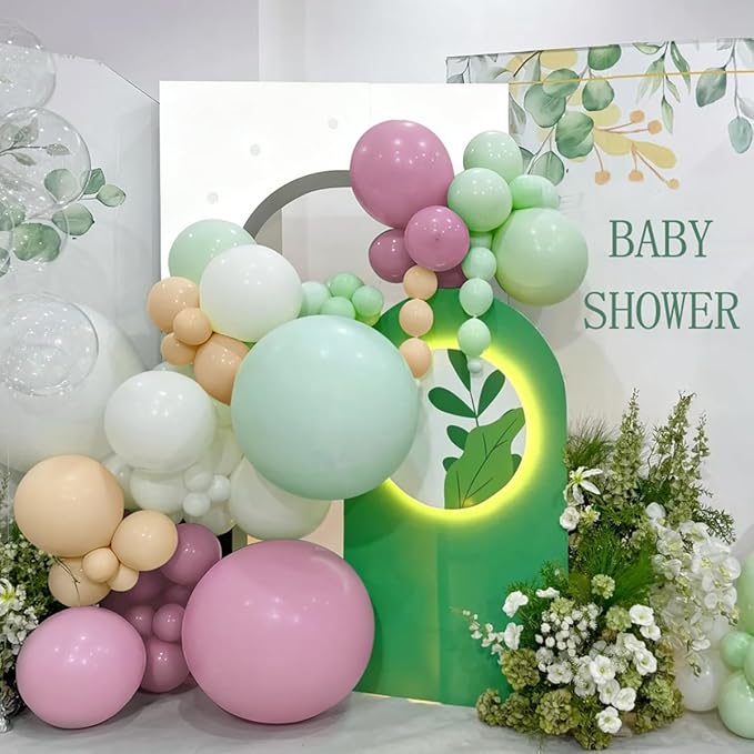 Dusty Green Purple Nude Balloon Arch Kit, 155Pcs Mist Green Pstel Lavender Blush Neutral Balloons Garland for Baby Shower Wedding Birthday Gender Reveal Party Decoration