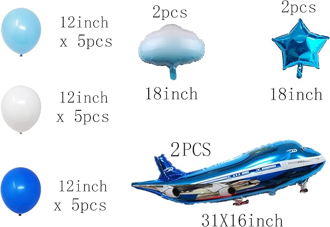 31inch Large Airplane Blue Party Decoration Airplane Balloon Set Birthday Party Supplies (Blue Latex set)