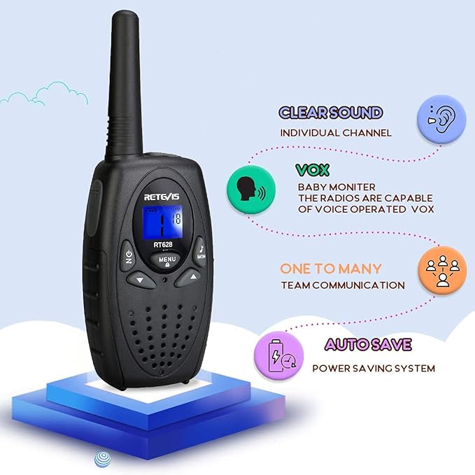 Retevis RT628 Kids Walkie Talkies for Boys (2 Pcs Black) Bundle with RT628 Walkie Talkies for Kids, Toys Gifts for 6-12 Year Old Girl Long Range 2 Way Radio for Camping Hiking