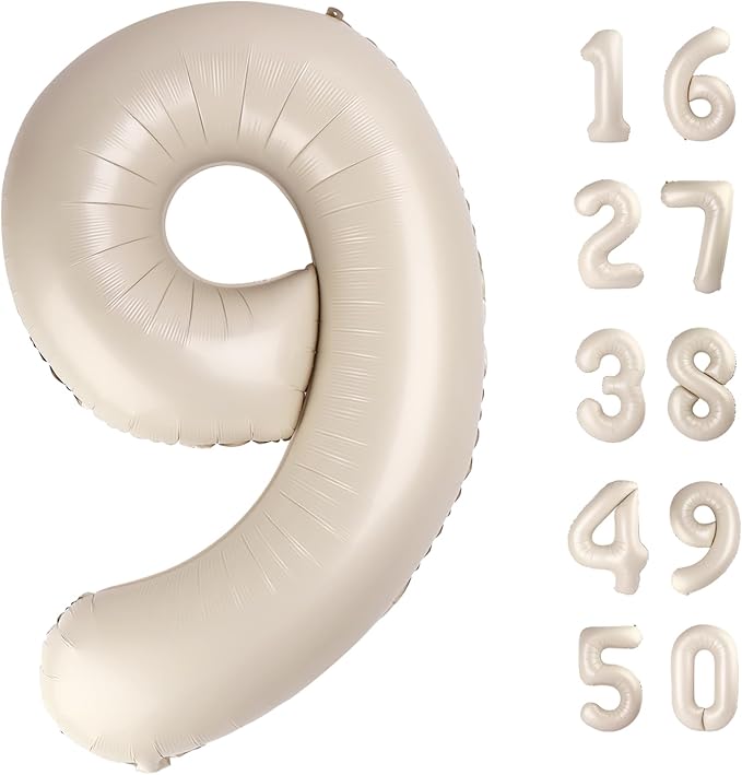 40 Inch Milk White Balloon Number 9,Jumbo Mylar Foil Helium Cream Balloon for 9 19th 29th 39th 90th 99th Digital Balloons for Birthday Party,Wedding Anniversary Party Decorations