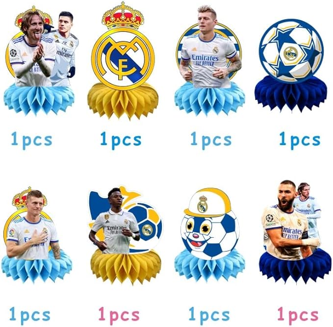 8Pcs Madrid Football Honeycomb Table Centerpiece Soccer Birthday Party Supplies Table Decorations for Kids Party Decorations
