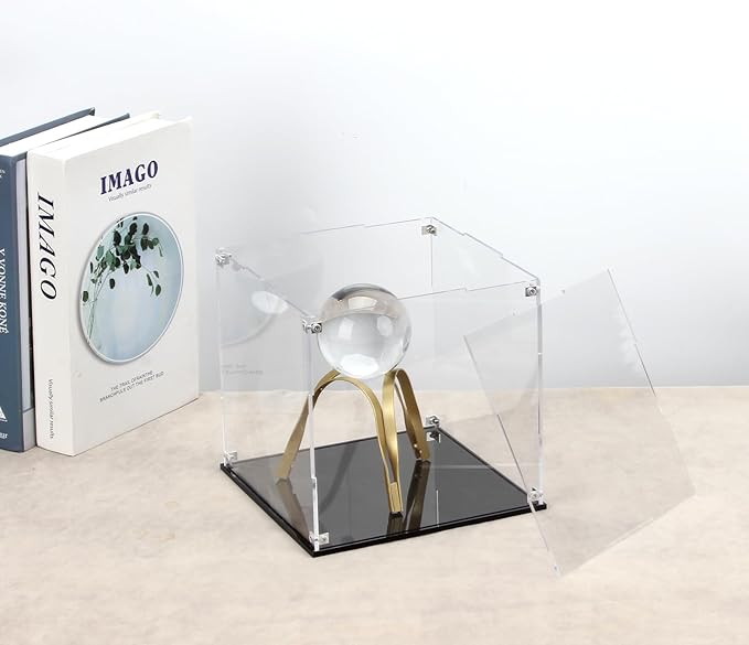 Clear Acrylic Display Case for Collectibles Assemble, Cube Box Dustproof Protection Showcase with Black Base, Alternative Glass Case for Display Figures Toys Home Storage Box, 8x8x8Inch