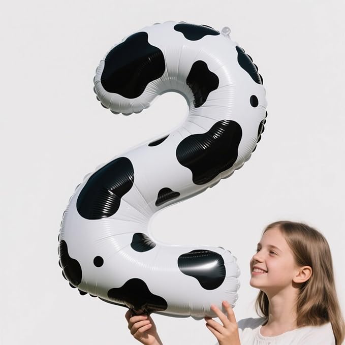 40 Inch Cow Print Balloon Number 2 Giant Two Balloons Number Birthday Decorations, 2nd 12 20 21st Party Celebration Decorations Digital Balloon Wedding Anniversary Party Supplies
