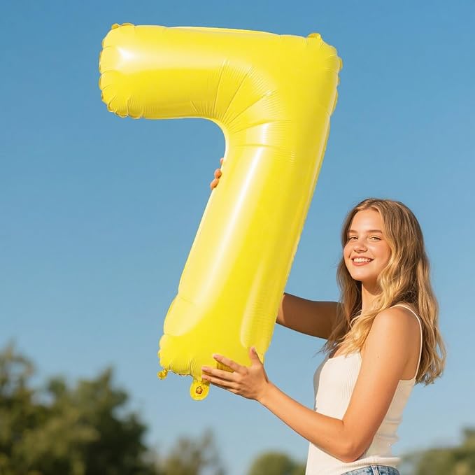 40 Inch Macaron Yellow Balloon Number 7 First Birthday Jumbo Mylar Foil Helium Balloon for 17 27 37 Birthday Digital for 70th Party Wedding Anniversary Party Decorations