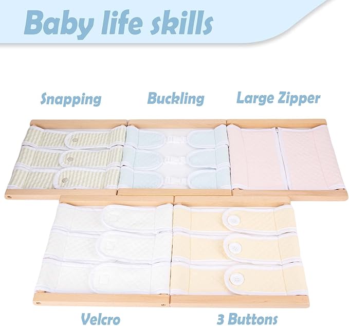 Montessori Wooden Toys for Dressing Learning Board Learning Basic Dressing Skills - Buttons, Snaps, Zippers, Belt Buckles Toys for Toddlers 1 2 3 4 Year Old Sensory Toy Gifts(Buckle Clothing)