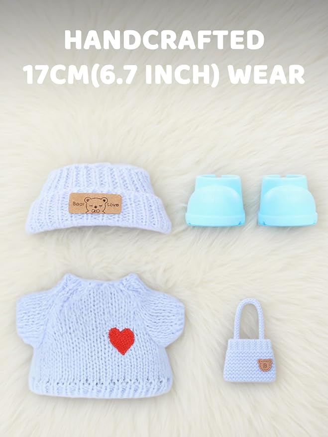 (4 Pack) Clothes for LABUBU 17cm Doll (NO Dolls), Exquisite Luxury Designer Outfits for LABUBU Includes Hat, Dress, Backpack & Shoes, Cute and Stylish Accessories for LABUBU