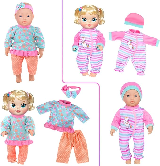 iBayda 10 Sets Doll Clothes & Accessories - Playtime Outfits with Hats and Headbands for 10/12/14 Inch New Born Baby Dolls (No Doll Included)