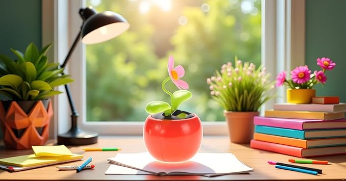 Orange Solar Powered Dancing Flower | Desk, Window, Or Car Decoration Gift Toy | No Batteries Required | Fun Swinging Solar Flower, Learning and Education, Solar Power Kits