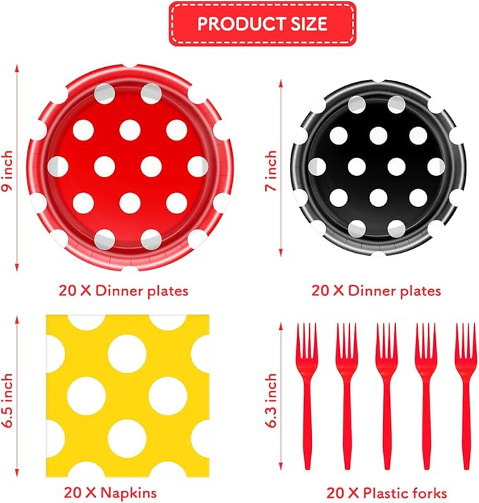 Red And Yellow Polka Dots Party Paper Plates and Napkins Set Polka Dots Party Cake Dessert Plates Kids Birthday Gatherings Decorations