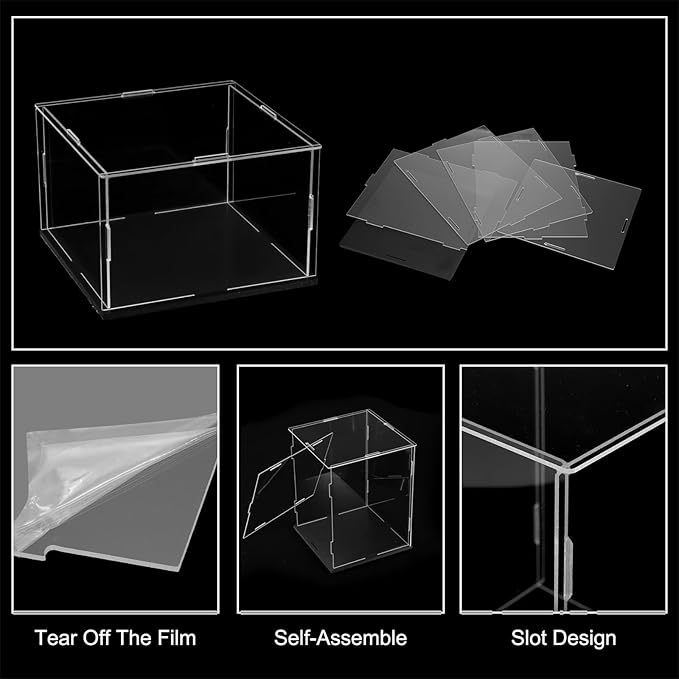 uxcell Acrylic Clear Display Case for Collectibles Self-Assemble Display Boxes with Black Base Dustproof Countertop Storage Box for Collectibles Action Figures, 5.9 x 5.9 x 3.9 Inch