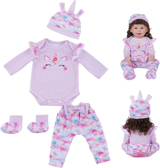 BABESIDE Reborn Baby Doll Clothes Set - 4 Piece Doll Outfit Accessories for 17-22 Inch Dolls, Includes Pony Hat, Striped Top, Overalls, and Socks for Boys & Girls, Perfect for 3+ Year Old Kids