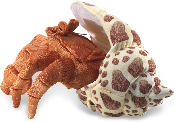 Folkmanis Hermit Crab Hand Puppet, Orange; Cream; Brown, 1 EA