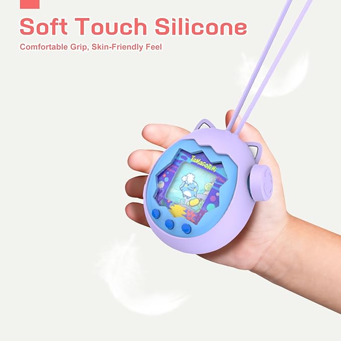 for Tamagotchi Paradise Silicone Case–Soft Protective Cover with Lanyard,Shockproof Dustproof Shell for Tamagotchi Electronic Pet Toy[Purple]