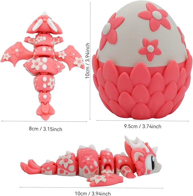 Unique 3D Printed Pink Dragon Gift – Hatching Egg Toy for Imaginative Play – Articulated Fantasy Creature Figure for Kids & Collectors (Pink 1 Egg and 1 Dragon)
