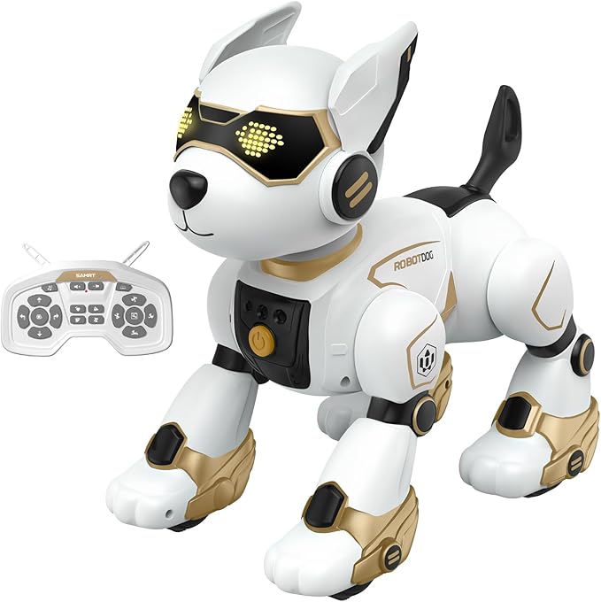 PeachLeaf Robot Dog Toy for Kids, Programmable Interactive RC Pet with Voice Control & Touch Sensor, Imitates Animal Sounds, Plays Music, Dance Modes, Robotic Puppy Toy for Kids Boys & Girls (Gold)