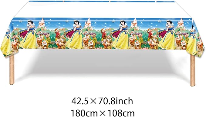 DoMiDoLa 2Pack Snow White Tablecloth Disposable Tablecover Birthday Party Supplies and Decorations for Snow White Kid Boy Baby Shower Tables 70"X42"