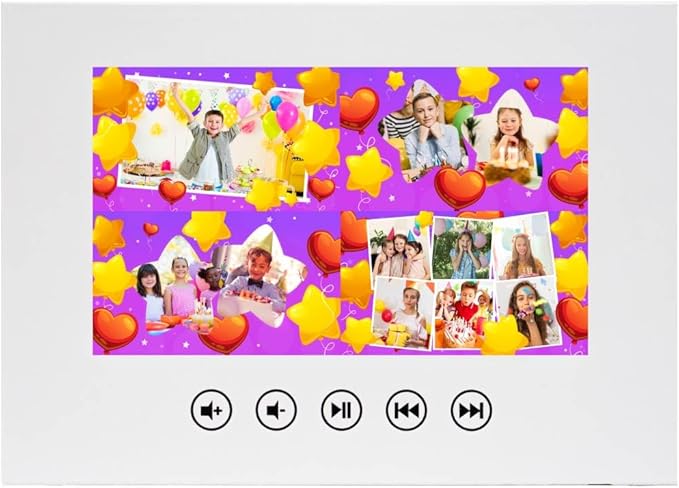 Children’s Birthday Video Card – Personalized Slideshow with Your Photos – Video Greeting Card with 7” Screen, 256MB Storage, Rechargeable Battery, USB Charging Cable