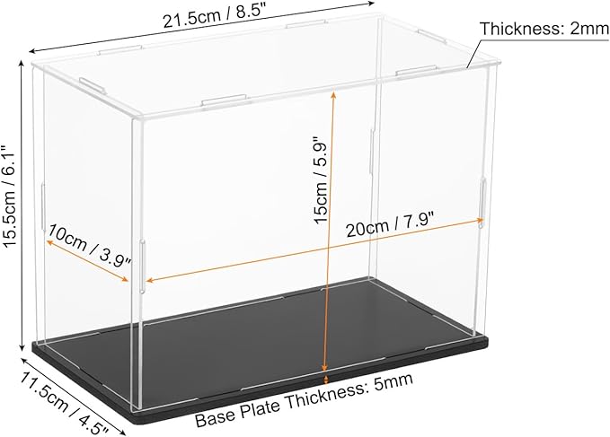 uxcell Acrylic Clear Display Case for Collectibles Self-Assemble Display Boxes with Black Base Dustproof Countertop Storage Box for Collectibles Action Figures, 7.9 x 3.9 x 5.9 Inch