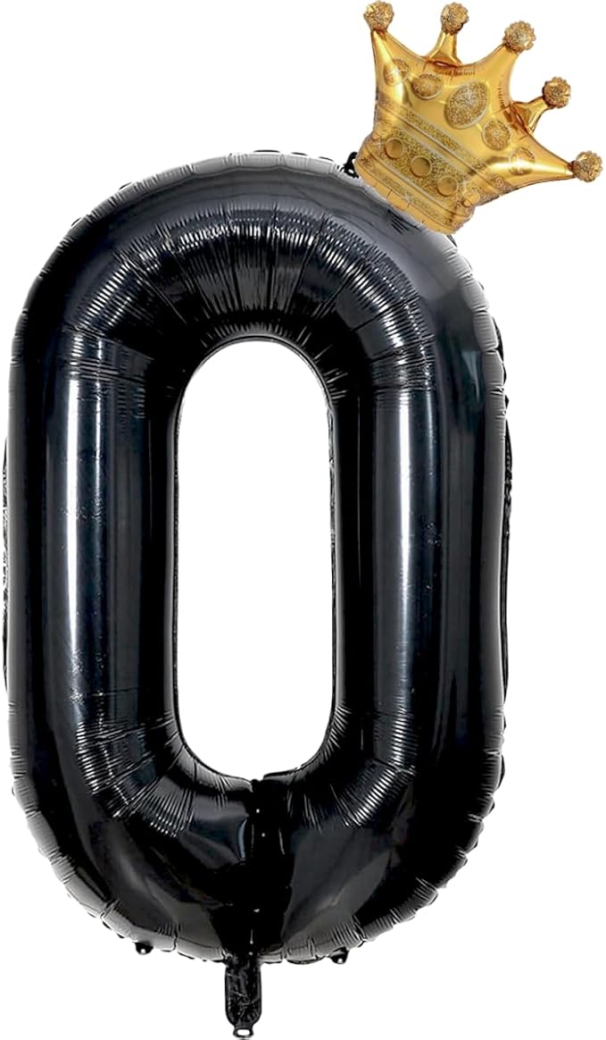 Age to Perfection Birthday Decorations Crown Balloons for Men Women Large Black 0 Balloon Numbers for Men Boy Birthday Party Decorations Party Supplies(Number 0 Balloon)