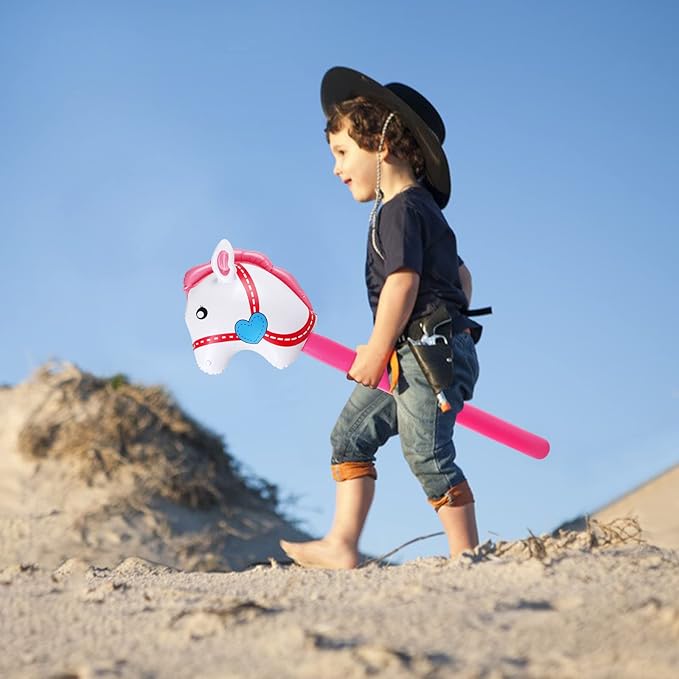 12PCS Inflatable Stick Horse,Blow Up Horse Head on Stick Pony Costume Western Cowboy Cowgirl Baby Shower Birthday Party Decorations Halloween Supplies Favors Props, 38 Inches (Pink)