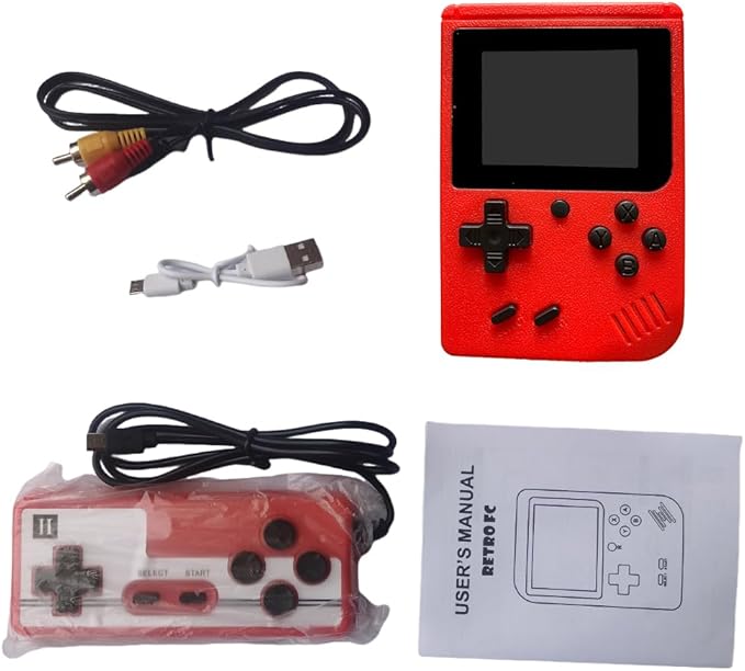 Portable Mini Retro Gaming Console, Red, 3.0 Inch HD Screen, 400-in-1 Games, TV Output Support, Two Player Mode, with Game Controller