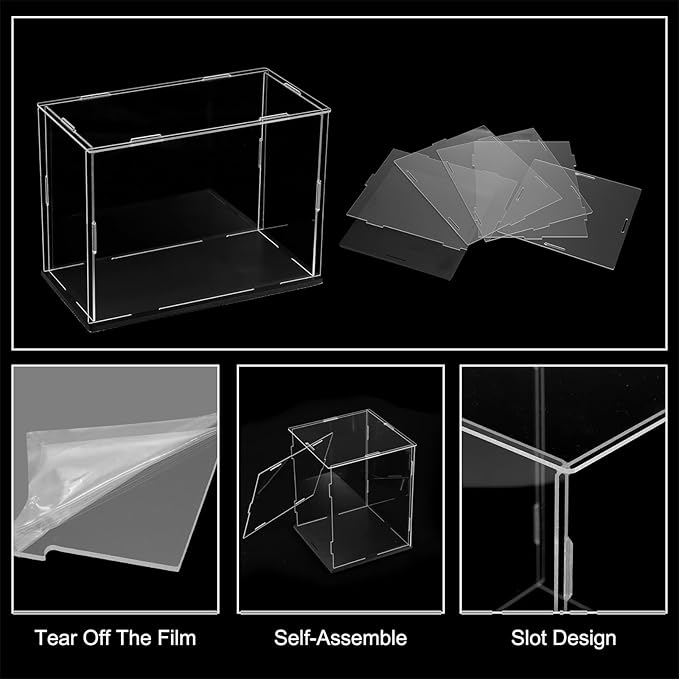 uxcell Acrylic Clear Display Case for Collectibles Self-Assemble Display Boxes with Black Base Dustproof Countertop Storage Box for Collectibles Action Figures, 7.9 x 3.9 x 5.9 Inch