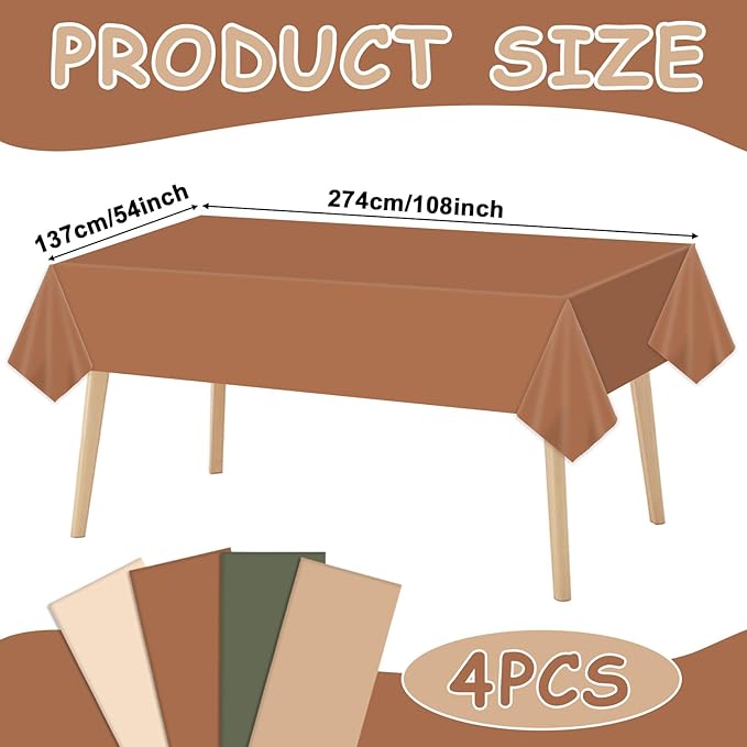 CHUNNIN 4Pcs Woodland Party Decorations Sage Green and Brown Tablecloth Party Supplies Forest Animal Plastic Table Cover Disposable for Birthday Baby Shower Party Favor
