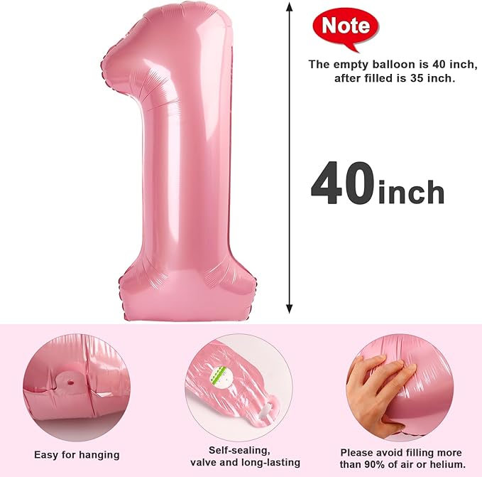 Balloon 14 Number, Large 14th Pastel Pink Birthday Decorations for 1 4 14 41, 40 Inch Foil Balloon for Wedding Engagement Photo Shoot Memorial Day's Supplies