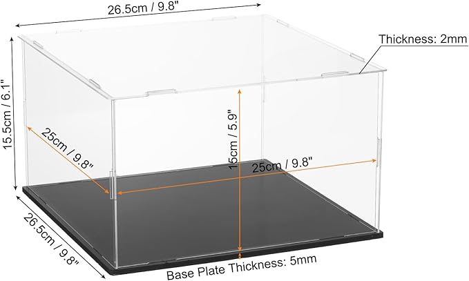uxcell Acrylic Clear Display Case for Collectibles Self-Assemble Display Boxes with Black Base Dustproof Countertop Storage Box for Collectibles Action Figures, 9.8 x 9.8 x 5.9 Inch