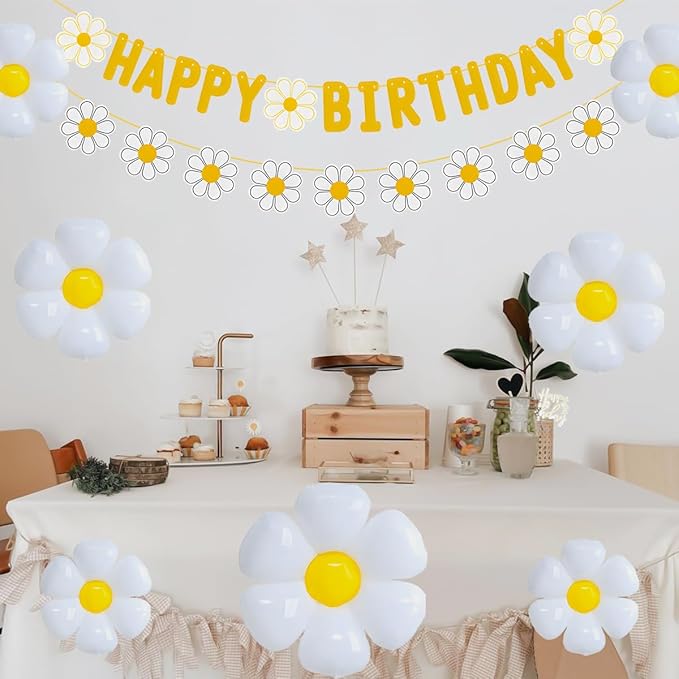32pcs Daisy Flower Birthday Banner Balloons Decoration,Daisy Party Decorations，Daisys Flower Girls Boys Birthday Party Supplies