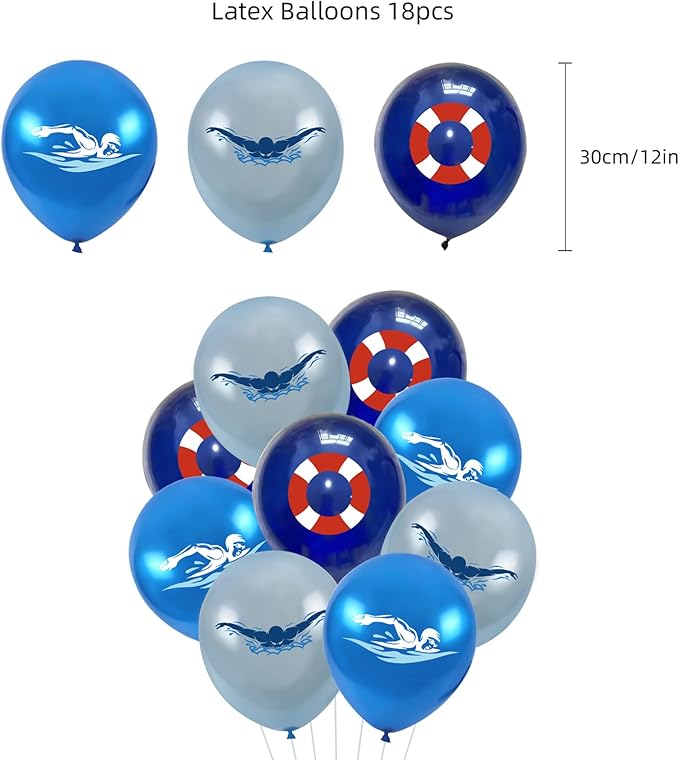Swimming Birthday Party Supplies Swimming Party Decorations Include HAPPY BIRTHDAY Banner Balloons Cake Topper Cupcake Toppers Swimming Birthday Party Decorations
