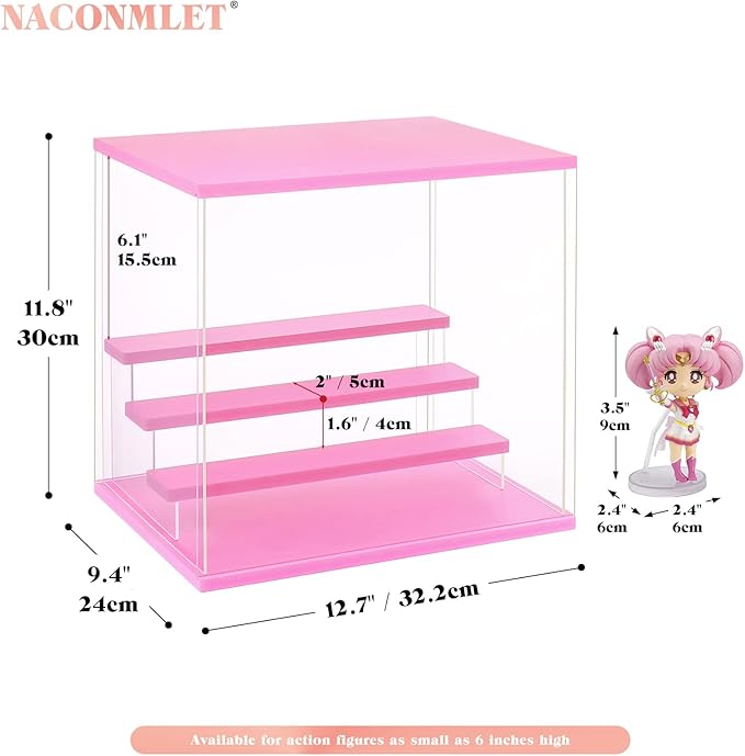 Clear Acrylic Display Case for Figure and Funko Pop,Led-lit,Dustproof,Multiple Layers Pop mart Showcase Display for Collectibles(4 Tier-W*D*H-12.6"x9.4"x11.7"inches)