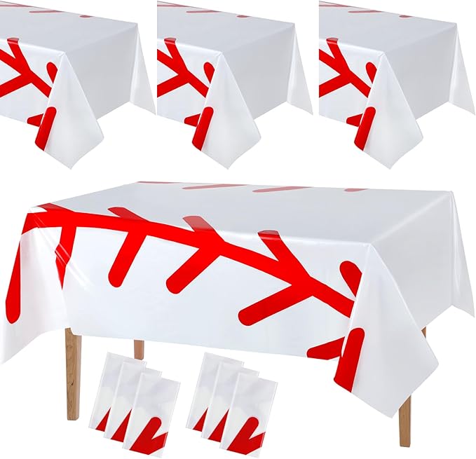 Oudain 6 Pcs Plastic Baseball Tablecloths 87 x 51'' Disposable Table Covers Rectangle Baseball Table Cloths for Birthday Parties Sport Themed Party Decorations