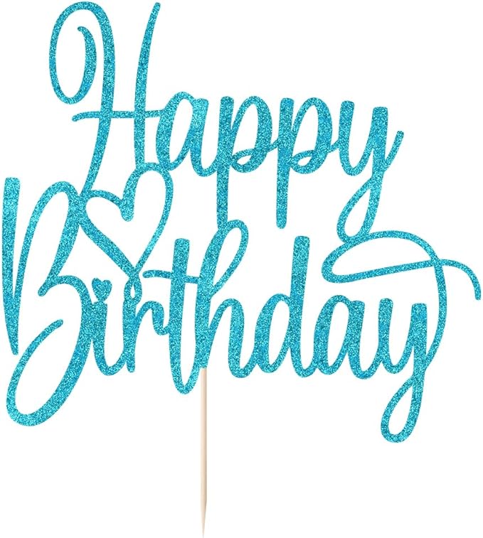 Handmade Glitter Happy Birthday Cake Topper- Happy Birthday Cake Decor,Fabulous Cake Decoration，Anniversary/Birthday Party Decoration Supplies (blue)