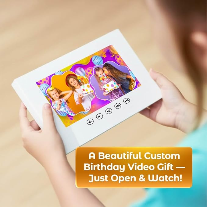 Kids Custom Birthday Video Greeting Card – Personalized Slideshow Gift with Uploaded Photos – 7” Digital Screen, 512MB, Rechargeable Battery, Premium Keepsake