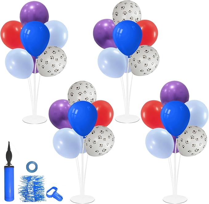 Dog Birthday Party Decorations Balloon Stand Kit with Blue Red and Puppy Paw Balloons (Puppy paw set4)