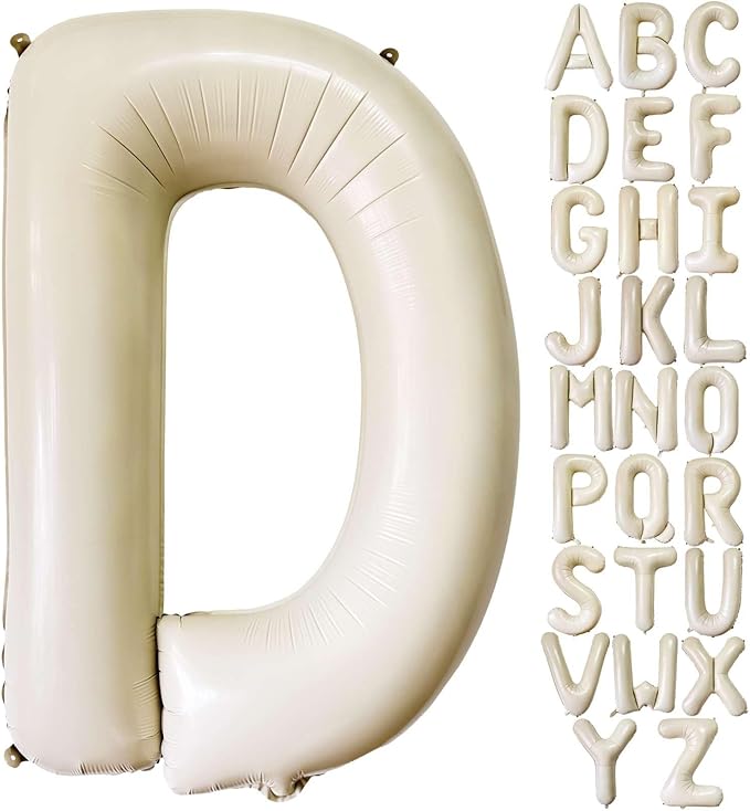 Cream White Letter D Balloons, 40 Inch Giant Letter Balloons D Foil Mylar Helium White Letter Balloons for Birthday Party Supplies Anniversary Event Celebration Decorations Alphabet White D