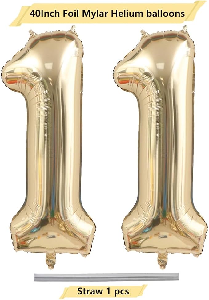 40" Champagne Gold Number 11 Balloon - Self Inflating, Perfect for Birthday, Anniversary, Wedding & Graduation Parties - Unisex Children, 1 Count