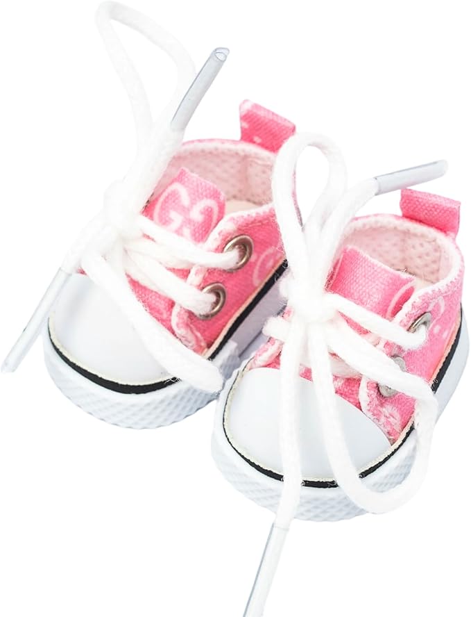 Mini Doll Shoes, 1 Pair Cute Lace Up Canvas Sneakers Compatible for 17cm/15cm Doll Shoes Toy Outfit Accessories Easter Gifts(Pink)