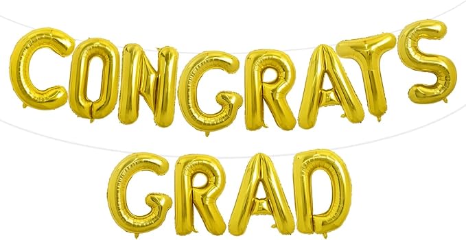 TONIFUL 2026 Congrats Grad Balloons - 16 Inch Gold Congrats Foil Balloons Banner Reusable Material for Graduation Party Graduate Congratulations 2026 Congrats Grad Decorations