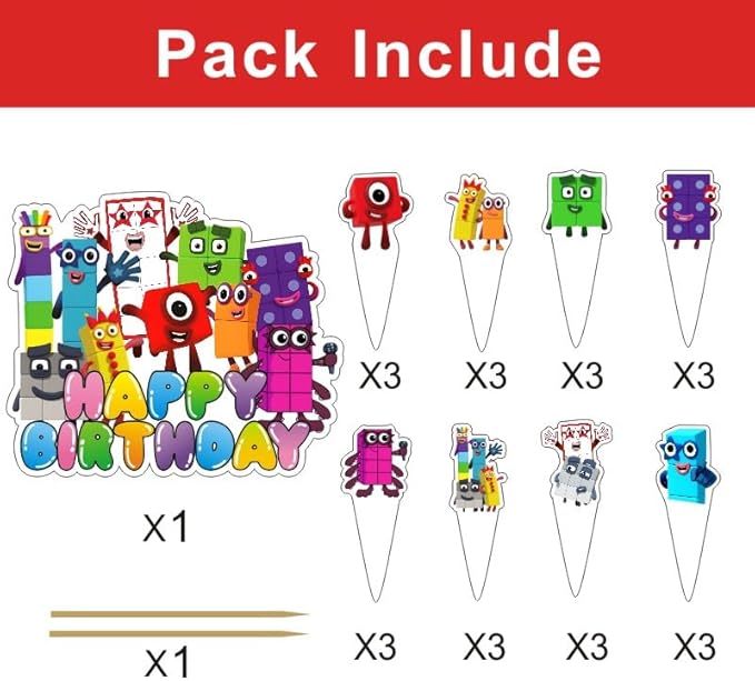 25pcs Number Cake Decorations with 1pcs Cake Topper, 24pcs Cupcake Toppers for The Game Birthday Party Supplies