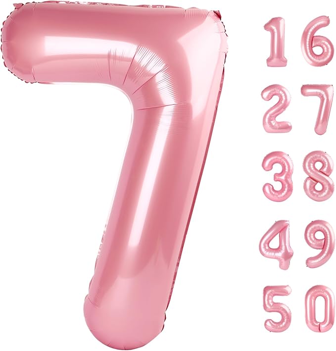 40 Inch Pearlescent Pink Balloon Number 7 First Birthday Jumbo Mylar Foil Helium Balloon for 17 27 37 Birthday Digital for 70th Party Wedding Anniversary Party Decorations