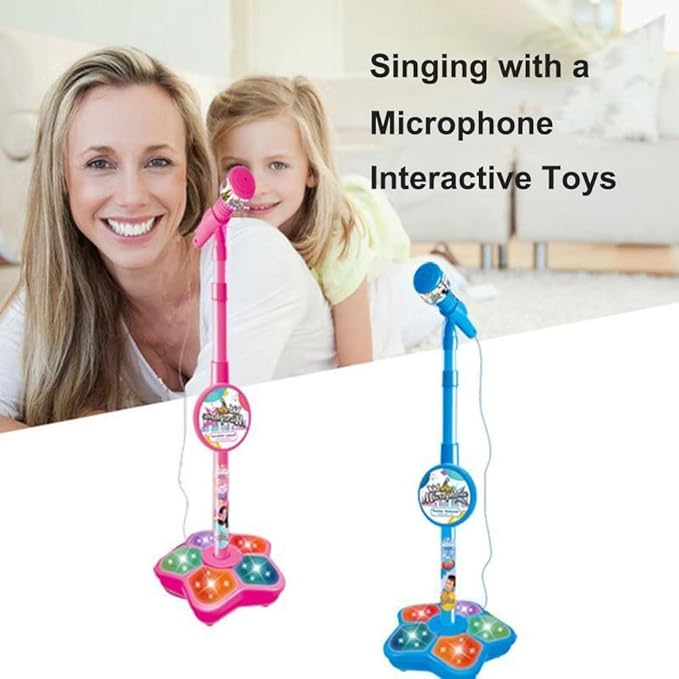 Karaoke Machine for Kids, Wireless Kids Microphone with Stand, Kids Star Microphone with Adjustable Stand & Led Lights, Battery Powered, for Girls Boys Singing Interaction (Pink)