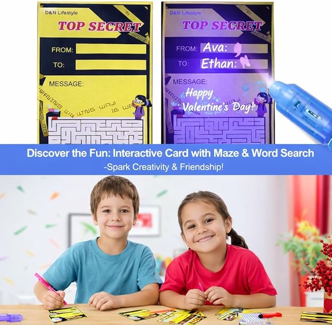 D&N Lifestyle Invisible Ink Pens for Kids, 28 Pack UV Secret Message Pens with Light & Activity Cards – Valentine Classroom Exchange, Party Favors, Easter Basket Stuffers