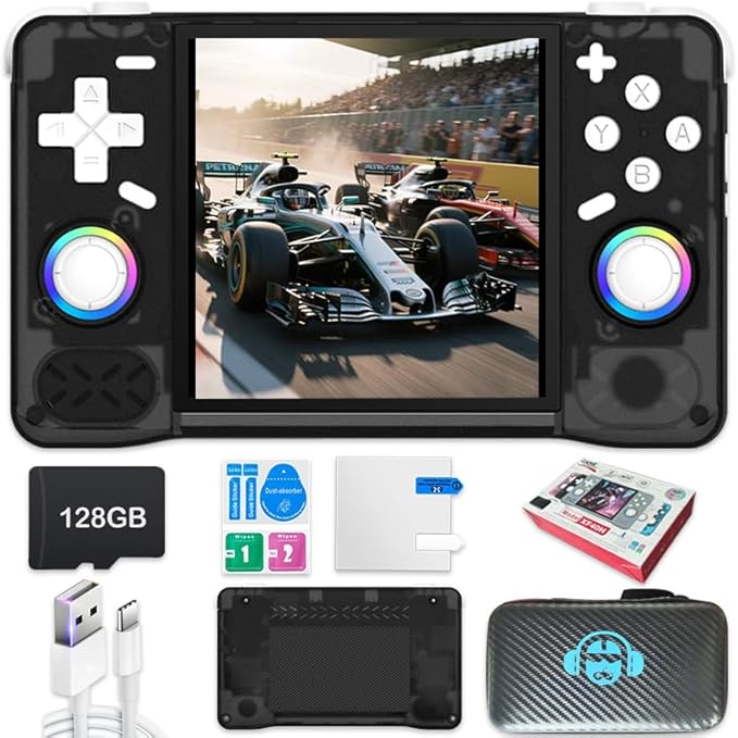 New Retro Handheld Game Console,4-inch IPS Screen with Storage Bag,Built-in 128G with 22000 Games,Linux System,Portable Pocket Mini Arcade (Black,128g)